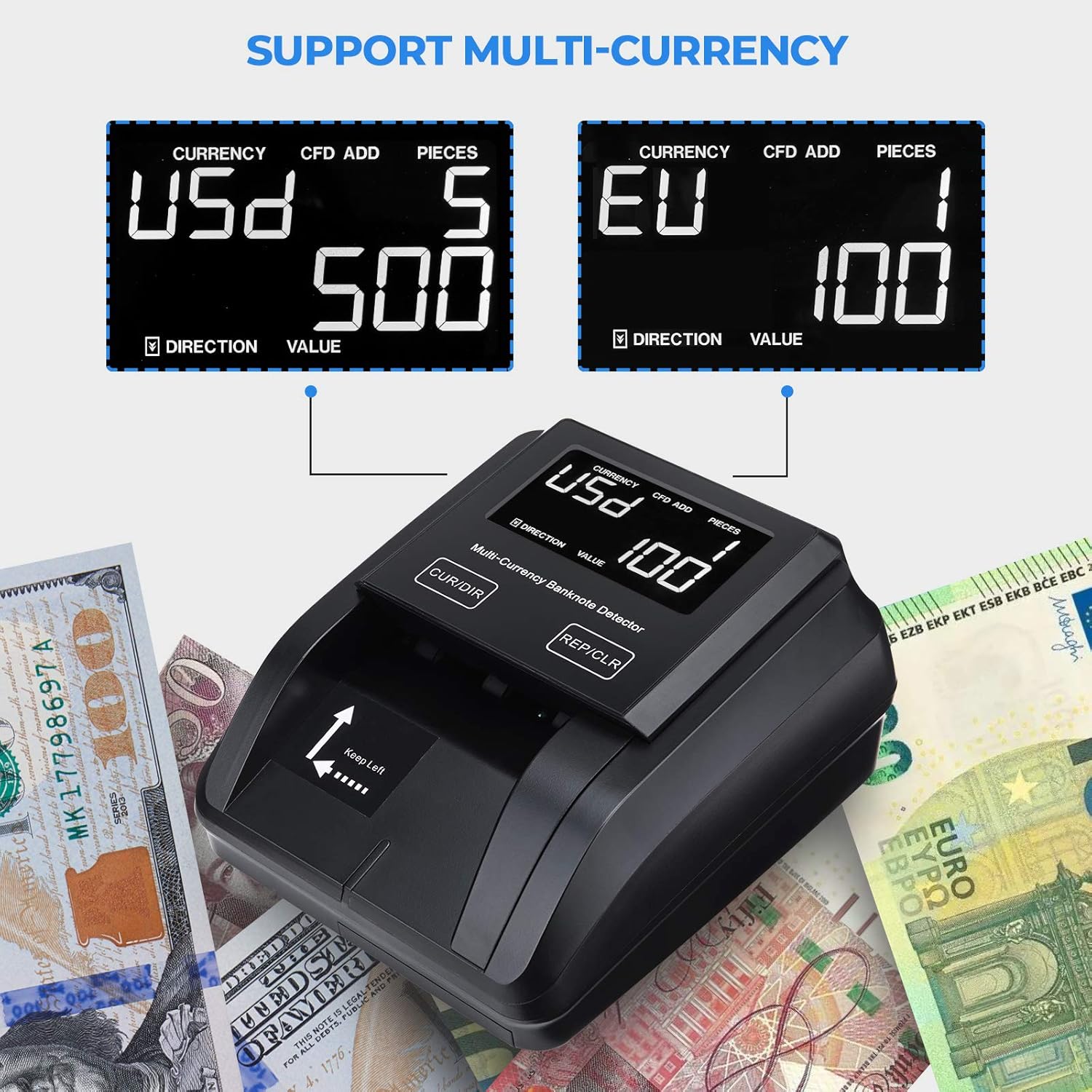 MUNBYN Portable Counterfeit Bill Detector Machine, Value Counting, 4 Orientation, Ultra-Compact, UV MG IR Detection, Multi Currency, Rechargeable Counterfeits Money Detector for Cashier, Driver : Office Products