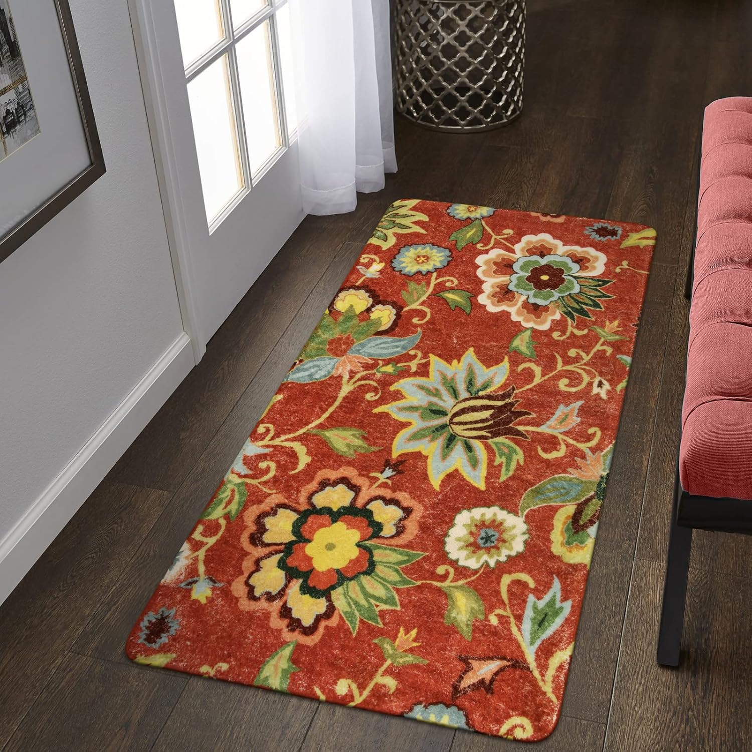 Rugs, Pads & Protectors - Lahome Red Floral Runner Rug 2x4 Washable Hallway Runner Rugs, Non-Slip Kitchen Rugs Runner Vintage Christmas Throw Area Rug Runners Carpet for Hallway Bathroom Entryway Laundry Room Rug (2'x4', Red)