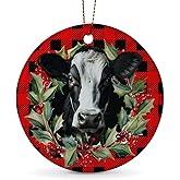 Cow Ornaments for Christmas Tree, 1Pcs Ceramic Christmas Ornaments Red, Christmas Tree Hanging Decor
