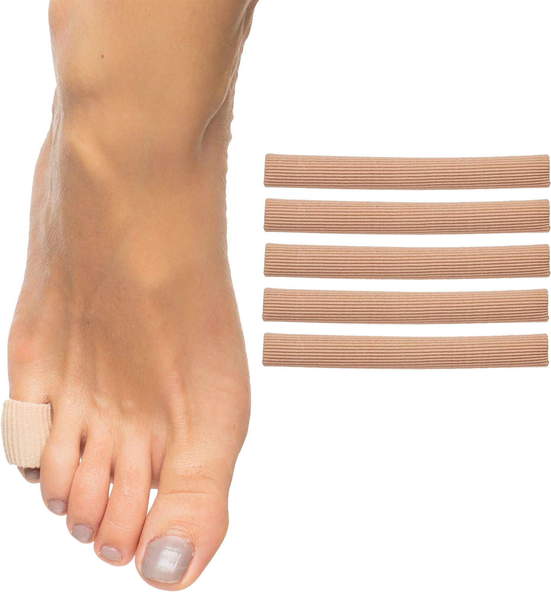 ZenToes Toe Tubes - Fabric Sleeve Protectors with Gel Lining - 5 Tube Sleeve Set - 29" of Gel Lined Tubing, Size Small (1/2 Inch Diameter)