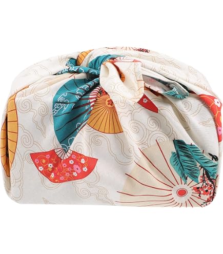 Japanisches Furoshiki-Geschenktuch-Set – Kimono-Design, Violett, Groß & Klein, 100% Polyester