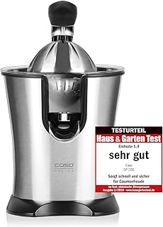 CASO CP 200 Design-Zitruspresse, elektrische und kraftvolle Zitronenpresse mit Universal-Presskegel f. alle gängigen Zitrusfrüchte, 160 Watt, Tropf-Stopp, Edelstahlsiebeinsatz, Hebel-Pressarm