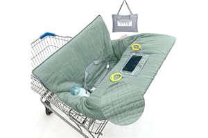 BeBeJoJo Muslin Shopping Cart Cover for Baby Soft & Breathable High Chair Covers for Restaurant Seat Grocery Cart Cover with Storage Pocket Machine Washable for Infant Toddler Boy Girl,Sage Green