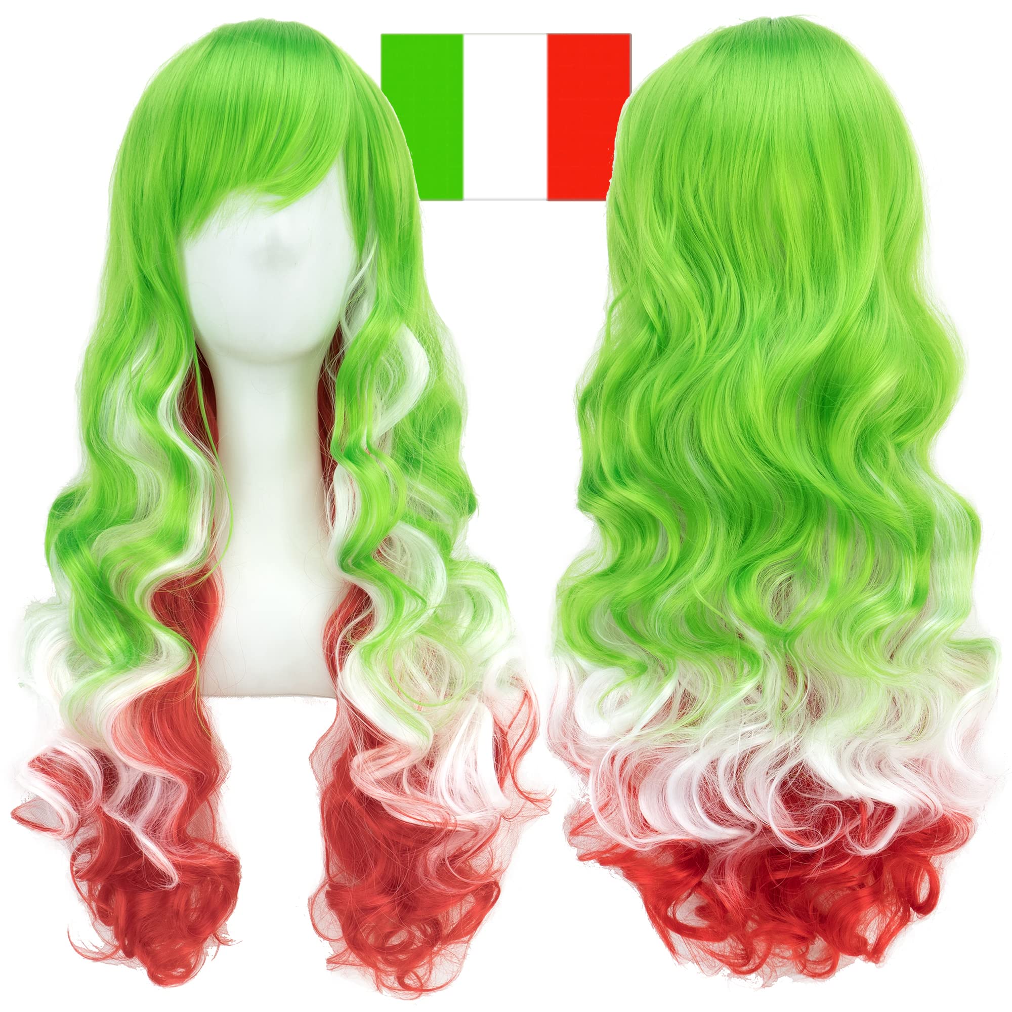 IMISSU Flag Color Design Hair Cosplay Wigs with Bangs Halloween Costume Wig (IT Flag Green White Red) — image 1