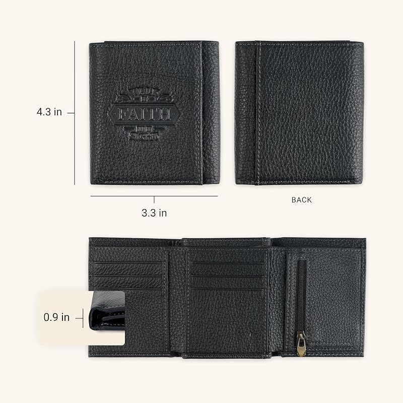 Cartera de Cuero Genuino de Plena Flor con Bloqueo RFID para Hombre, diseño de Doble Solapa y Tres Solapas, Muchas Ranuras para Tarjetas de crédito, Tarjeta de identificación — foto 2 de 7