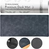 Wolvende Premium Distressed Faux Vegan Leather Desk Mat 40x90cm Black