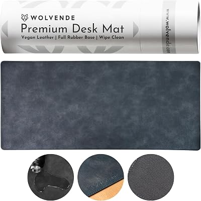 Wolvende Premium Distressed Faux Vegan Leather Desk Mat 40x90cm Black