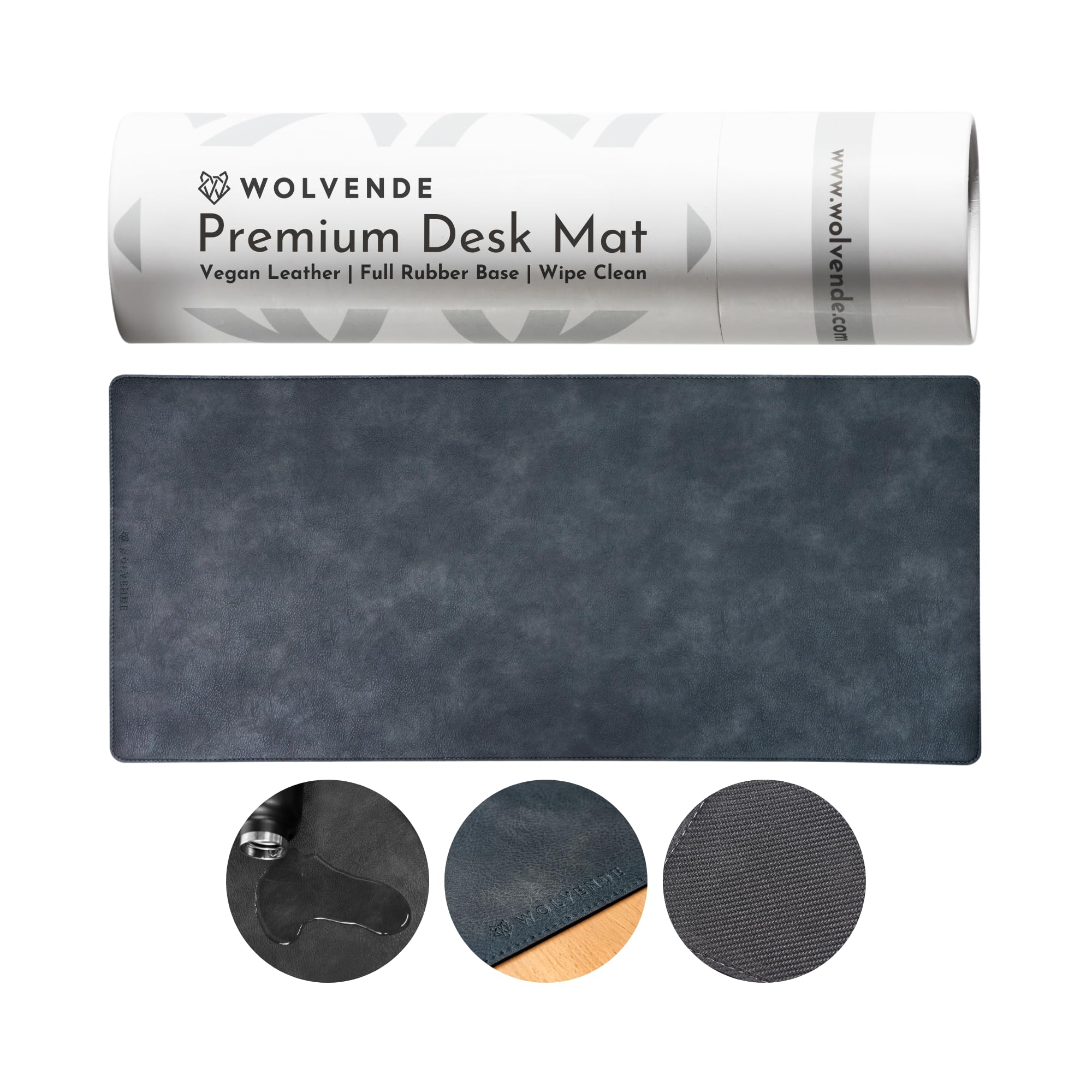 Wolvende Premium Distressed Faux Vegan Leather Desk Mat | Multifunctional Desk Pad for Home Office | (Black/Grey, 40cm x 90cm)