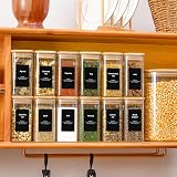 ComSaf 12Pcs Glass Spice Jars 300ml Bamboo Lid Labels Airtight Square view 7