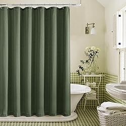 DUKIYO Olive Green Linen Shower Curtain Boho