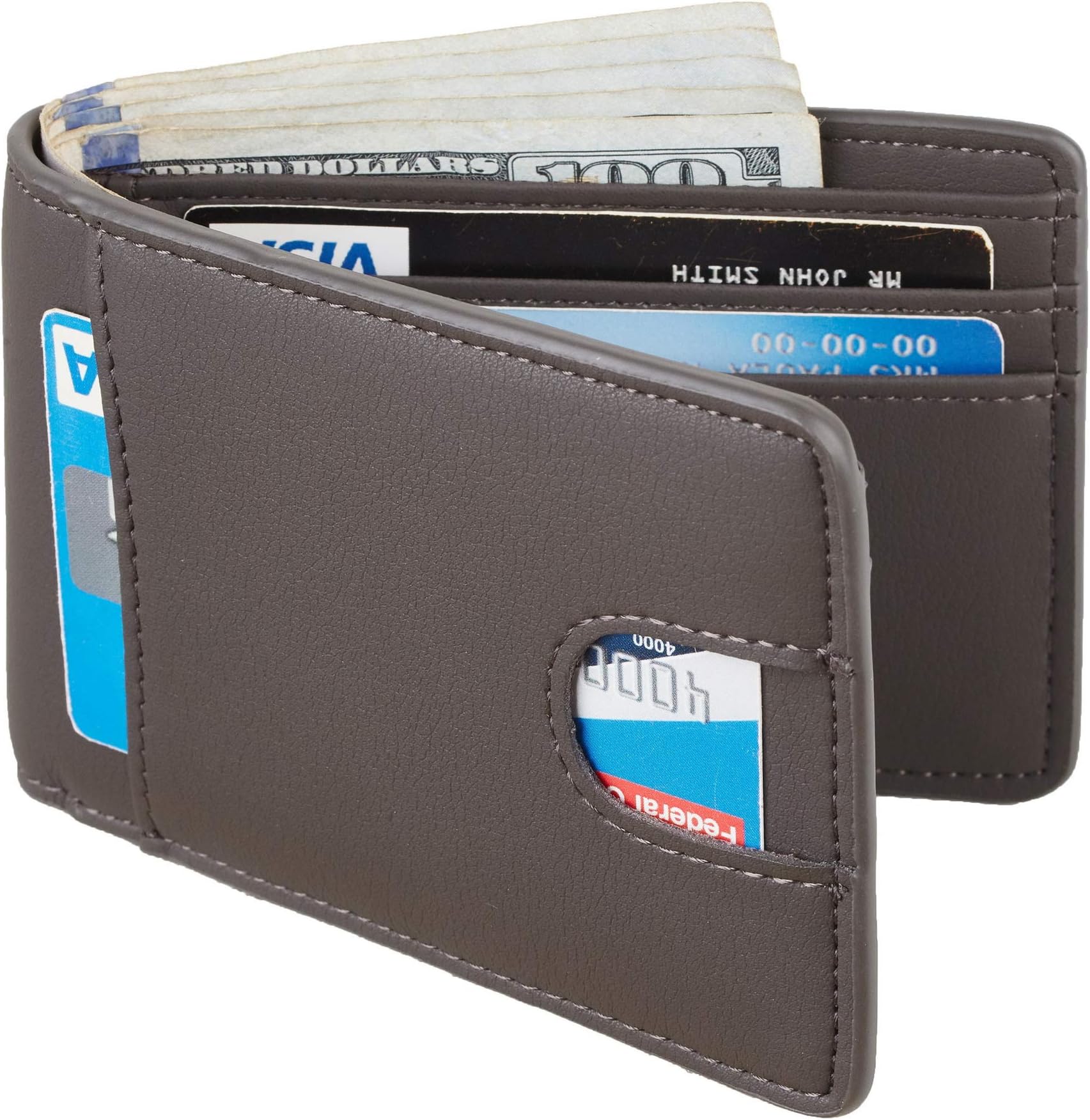 Casmonal Mens Leather Wallet Slim Front Pocket Wallet Billfold RFID Blocking