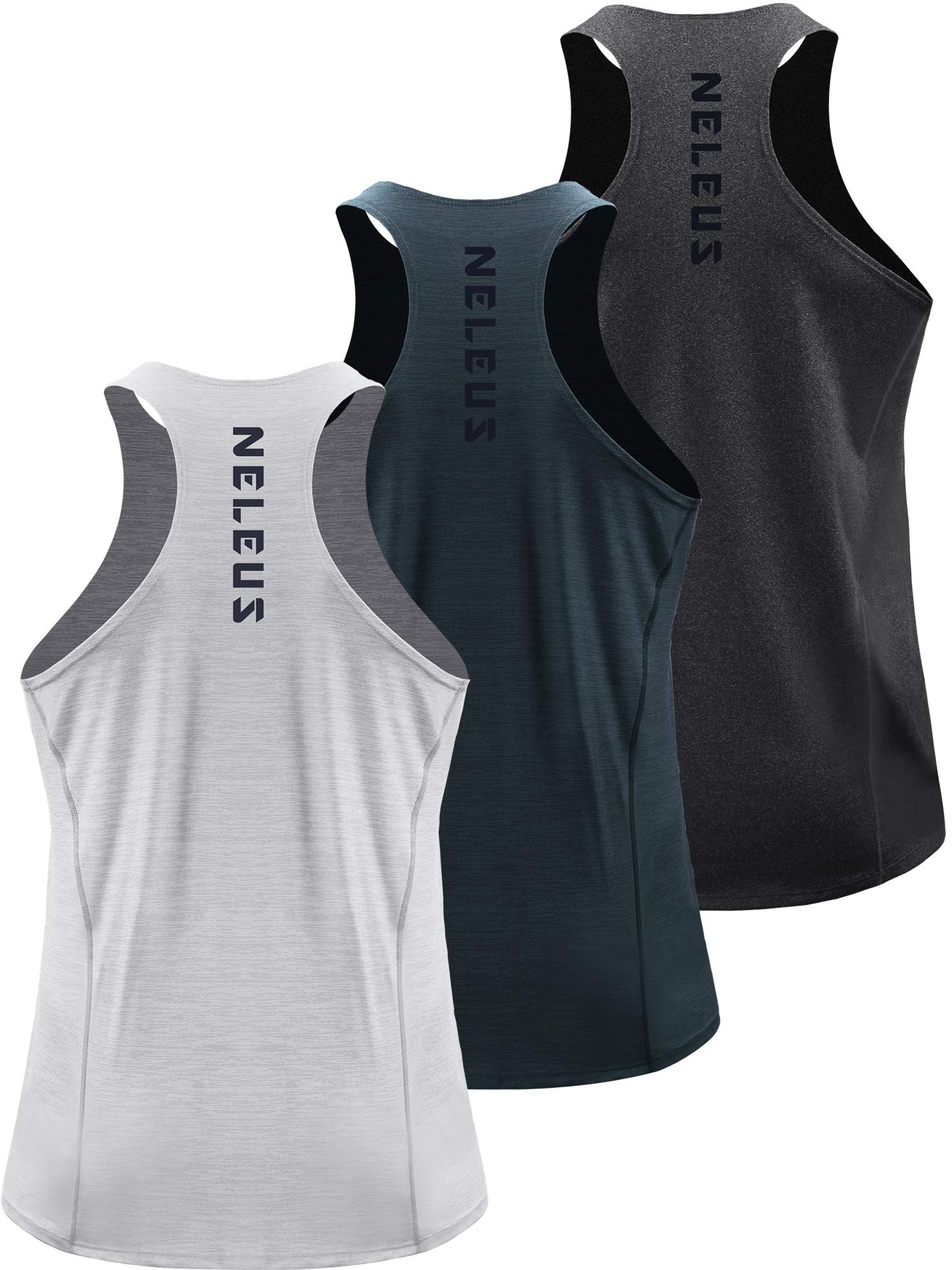 NELEUSMen's 3 Pack Running Tank Top Dry Fit Y-Back Athletic Workout Tank Tops