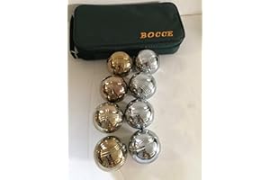 BuyBocceBalls Listing - 73mm Metal Bocce/Petanque Set with 8 Gold and Silver Balls (4 Striping Patterns) and Green Bag - Single