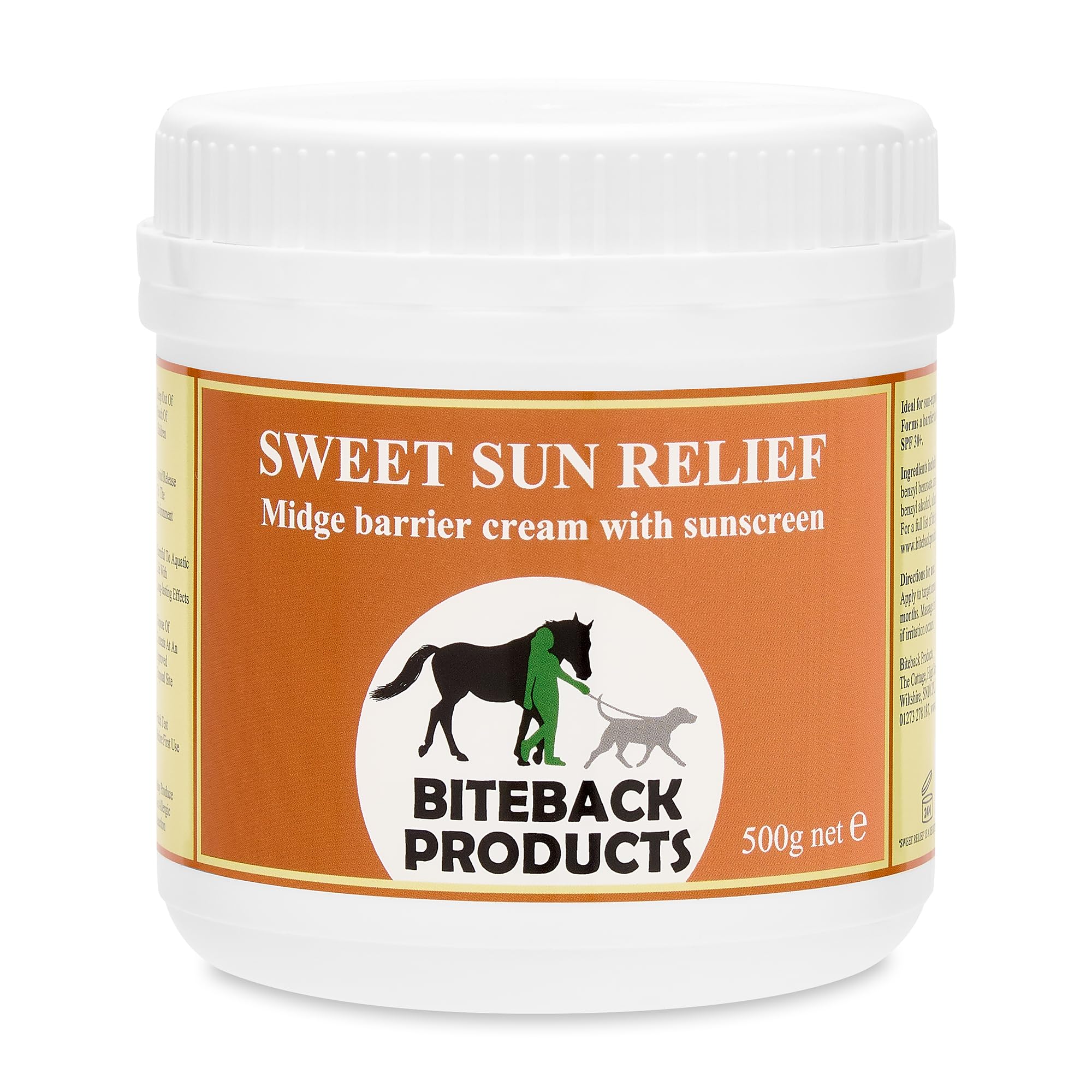 Biteback Products 'Sweet Sun Relief' - SPF30+ Midge Barrier Cream for Horses, Premium Sun Protection, Soothing Skin Cream for Itchy and Hot Conditions, Essential Pet Care - 500g