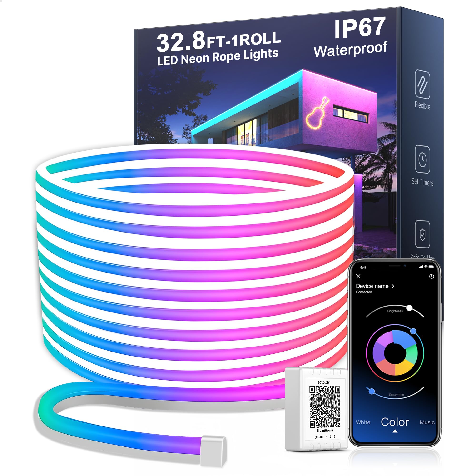 Photo 1 of Nexillumi 32.8FT Neon LED Rope Lights IP67 Waterproof LED Lights for Bedroom Flexible LED Light Strip with Remote and APP Control RGB Lighting Strip for Indoors Outdoors Bedroom Room Home Decor