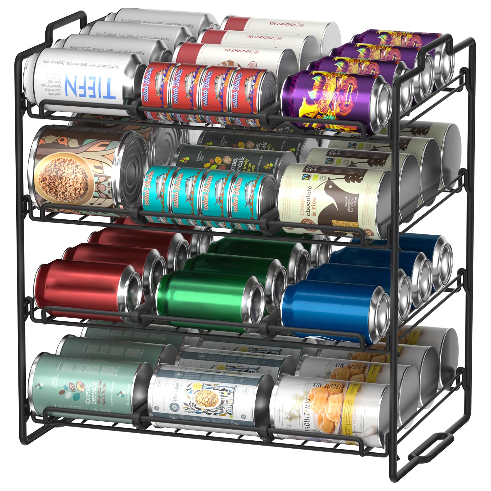 Photo 1 of Sulishang 4 Tiers Stackable Can Rack Organizer, Wear-resistant Upgrade Beverage Food Can Dispenser Holder Holds up to 48 Cans for Kitchen Cabinet and Pantry (Black)