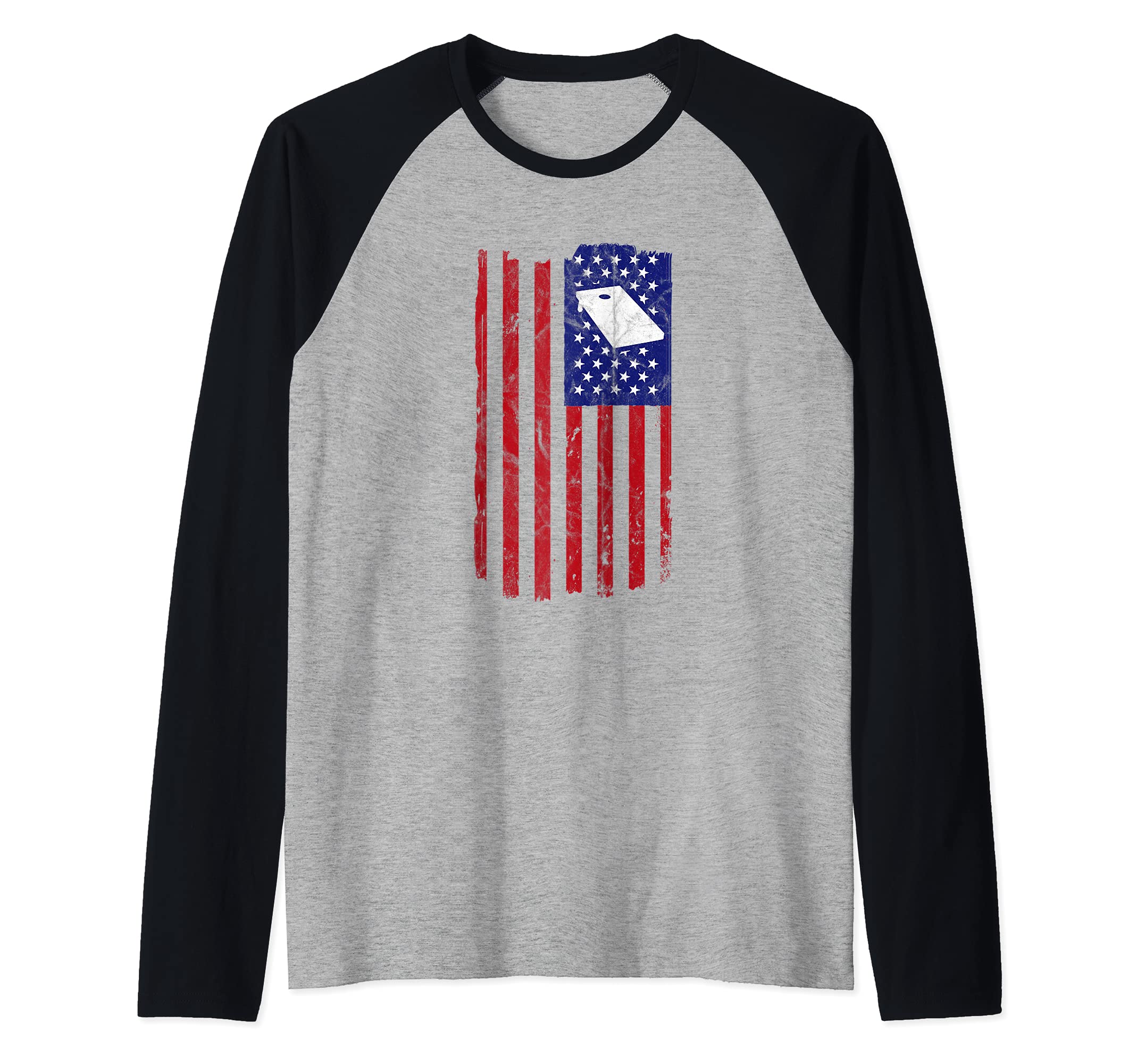 Cornhole Retro American Flag Vintage Team Tournament Raglan Baseball Tee