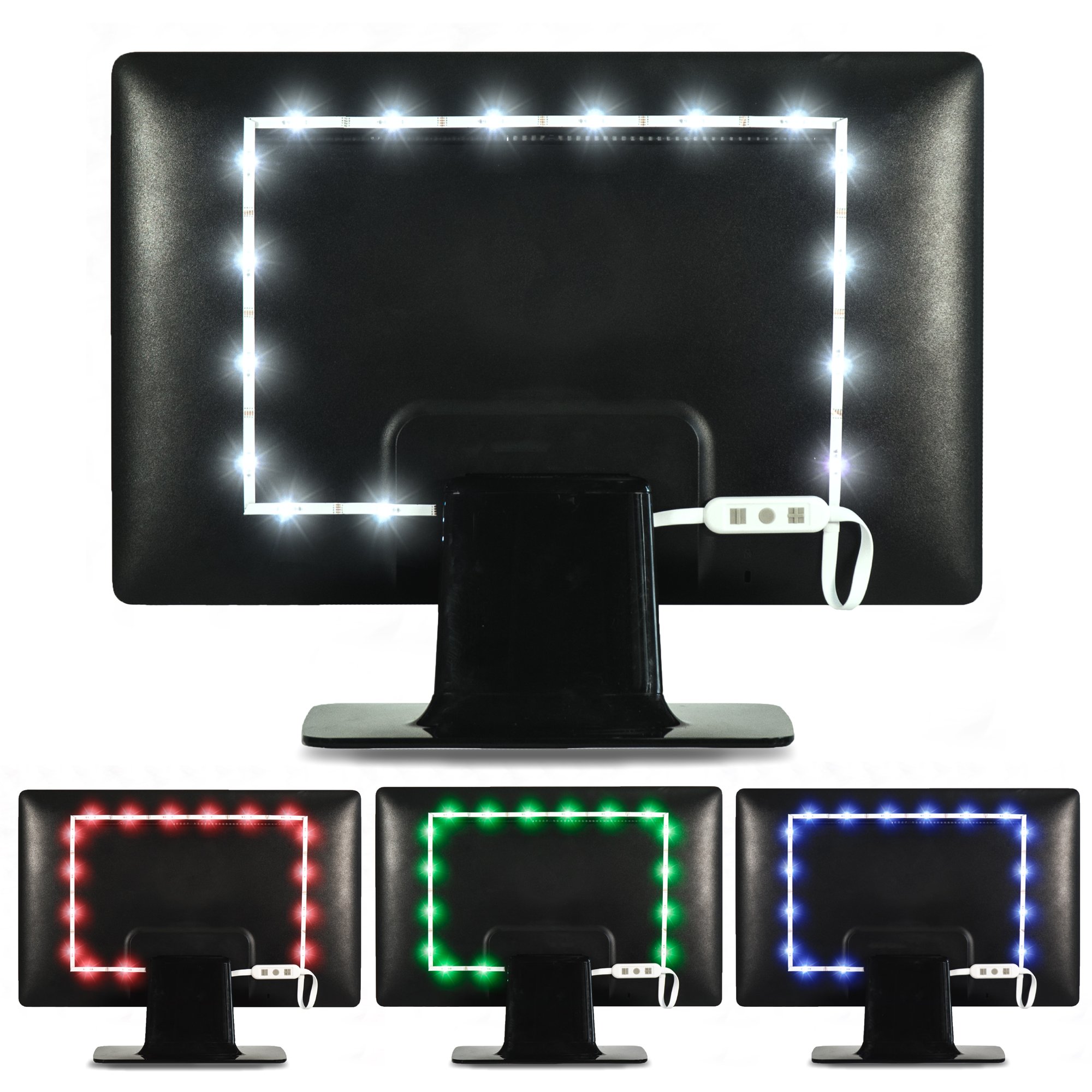 Luminoodle Color Bias Lighting - Small - 15 Color LED Strip Lights with Remote - USB Powered TV Light, RGB Computer Monitor Backlight