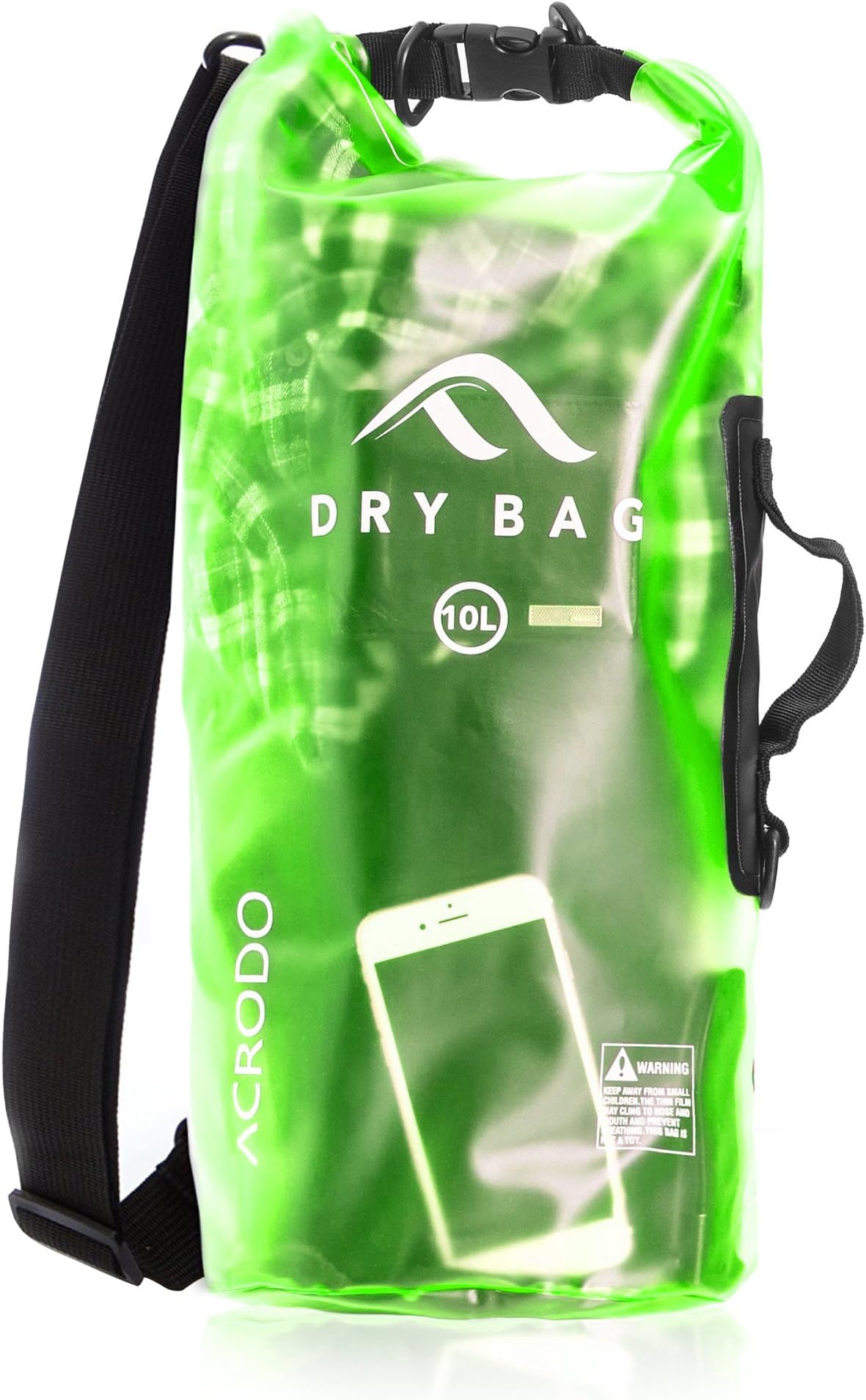 New Acrodo Waterproof Dry Bag Transparent 10 Liter Floating for Boating, Camping, and Kayaking With Shoulder Strap - Keeps Clothing & Electronics Protected