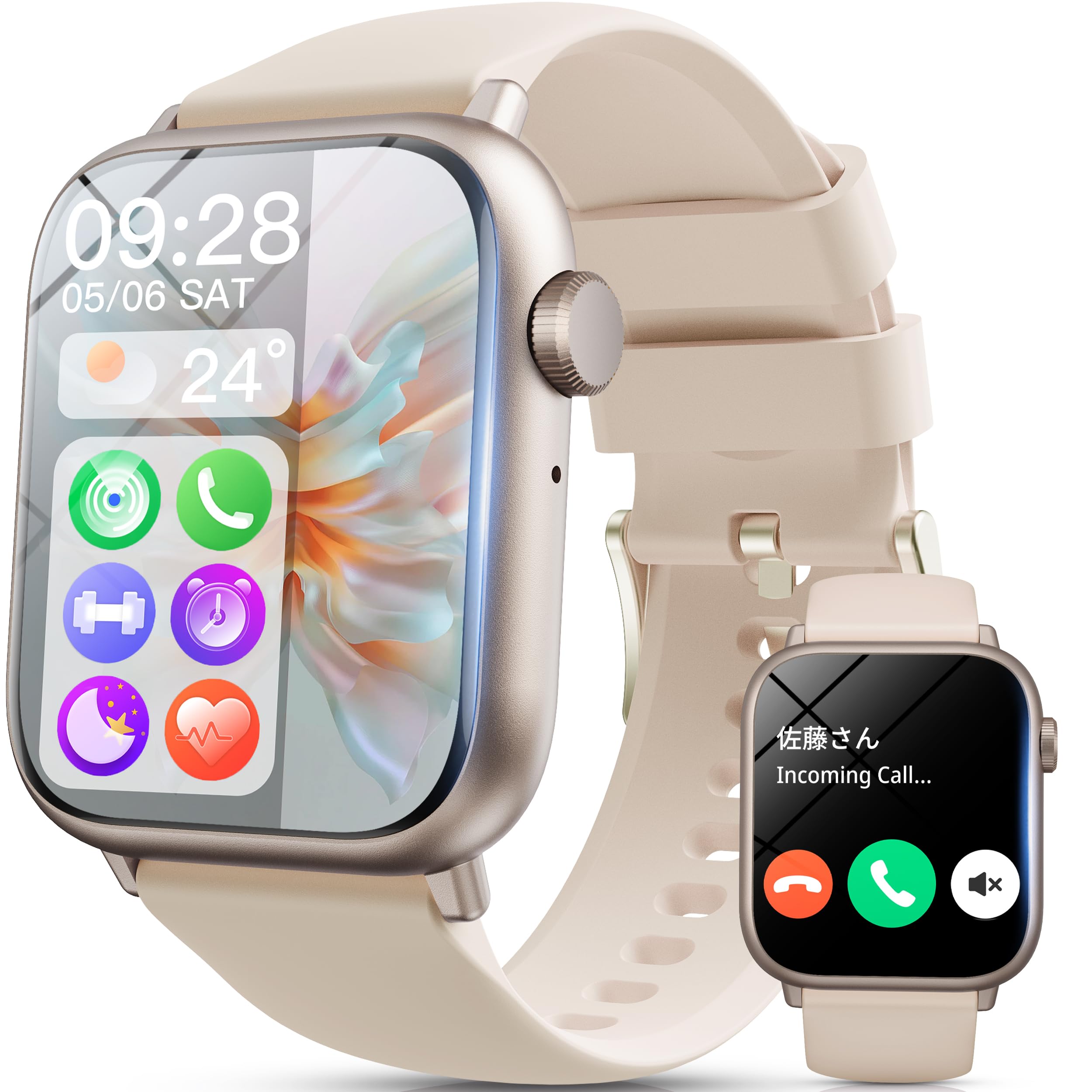 Smart Watch, Women's, 2025 Fashion Gold Color, Bluetooth Calling Function, LINE Incoming Call Notifications, iPhone and Android Compatible, Smart Watch, Activity Tracker, Sleep Tracker, Female