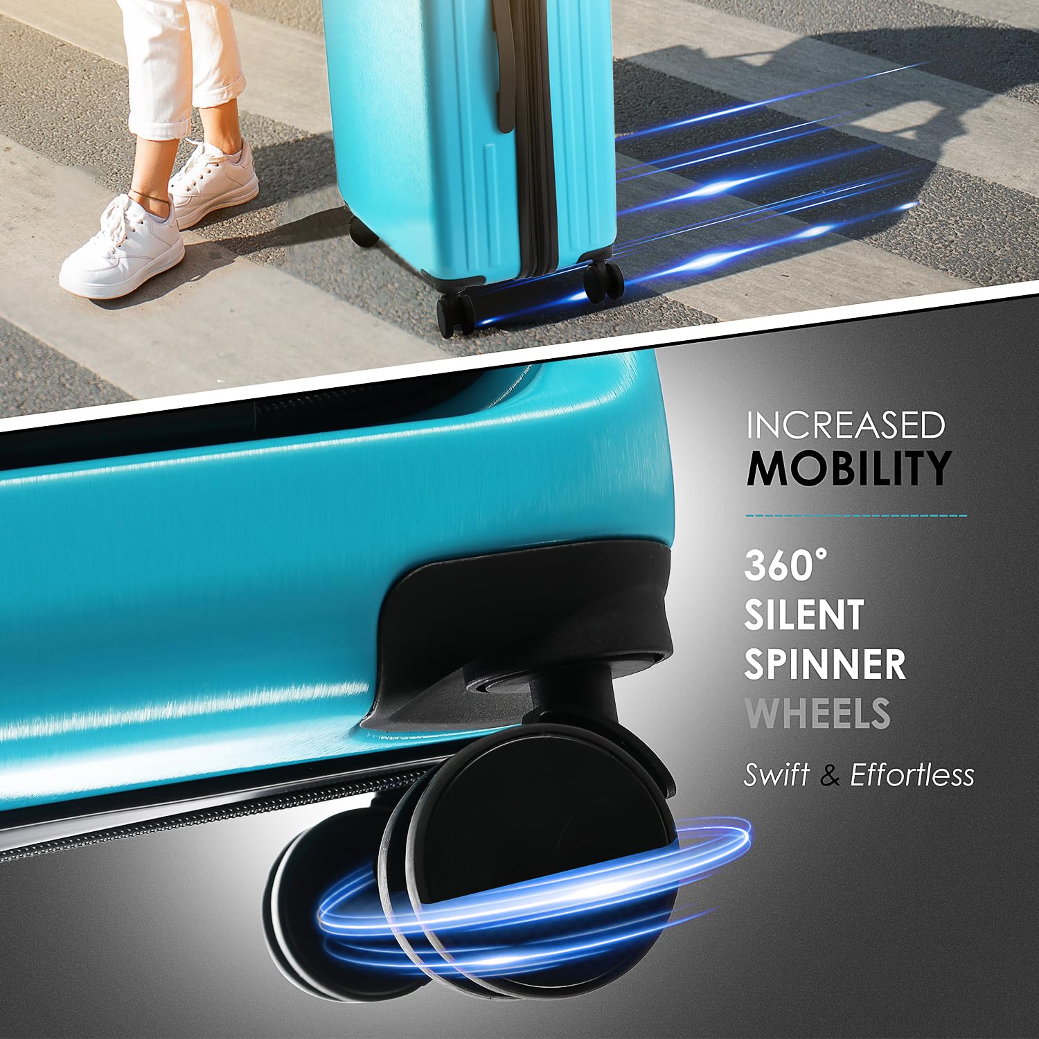 TRAVELARIM Hard Shell Luggage Sets with Spinner Wheels 4 Piece, Expandable Large Suitcases with TSA Lock, Travel Large Suitcase Set, Teal Luggage Set