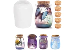 Larcenciel Jar Resin Molds Silicone with 5pcs Cork Lids, Cute Bottle Silicone Molds for Epoxy Resin, DIY Molds for Jar, Storage Bottle, Jewelry Candy Container, Flower Pot, Home Decoration Gifts
