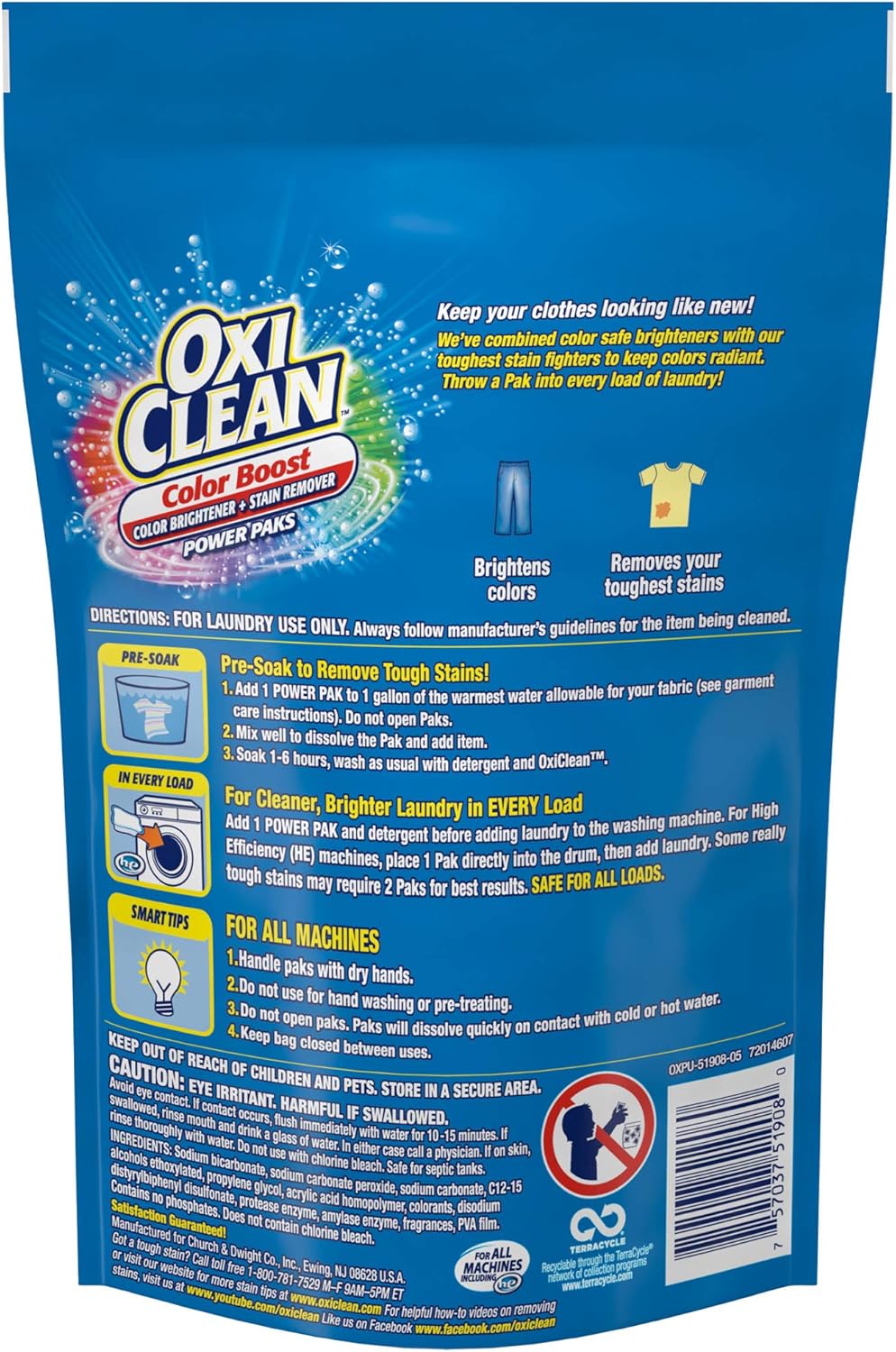 OxiClean Color Boost Color Brightener plus Stain Remover Power Paks, 26 Count : Laundry Stain Removers : Grocery & Gourmet Food