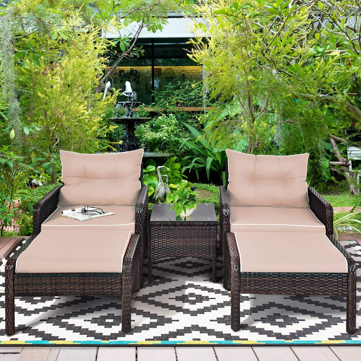 Tangkula Wicker Furniture Set 5 Pieces Pe Wicker Rattan Outdoor All Weather Cushioned Sofas And Ottoman Set Lawn Pool Balcony Conversation Set Chat Set Garden Outdoor Amazon Com