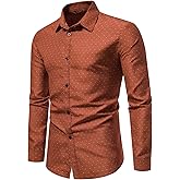 OYOANGLE Men's Formal Business Casual Dress Shirts Pattern Long Sleeve Button Down Shirt