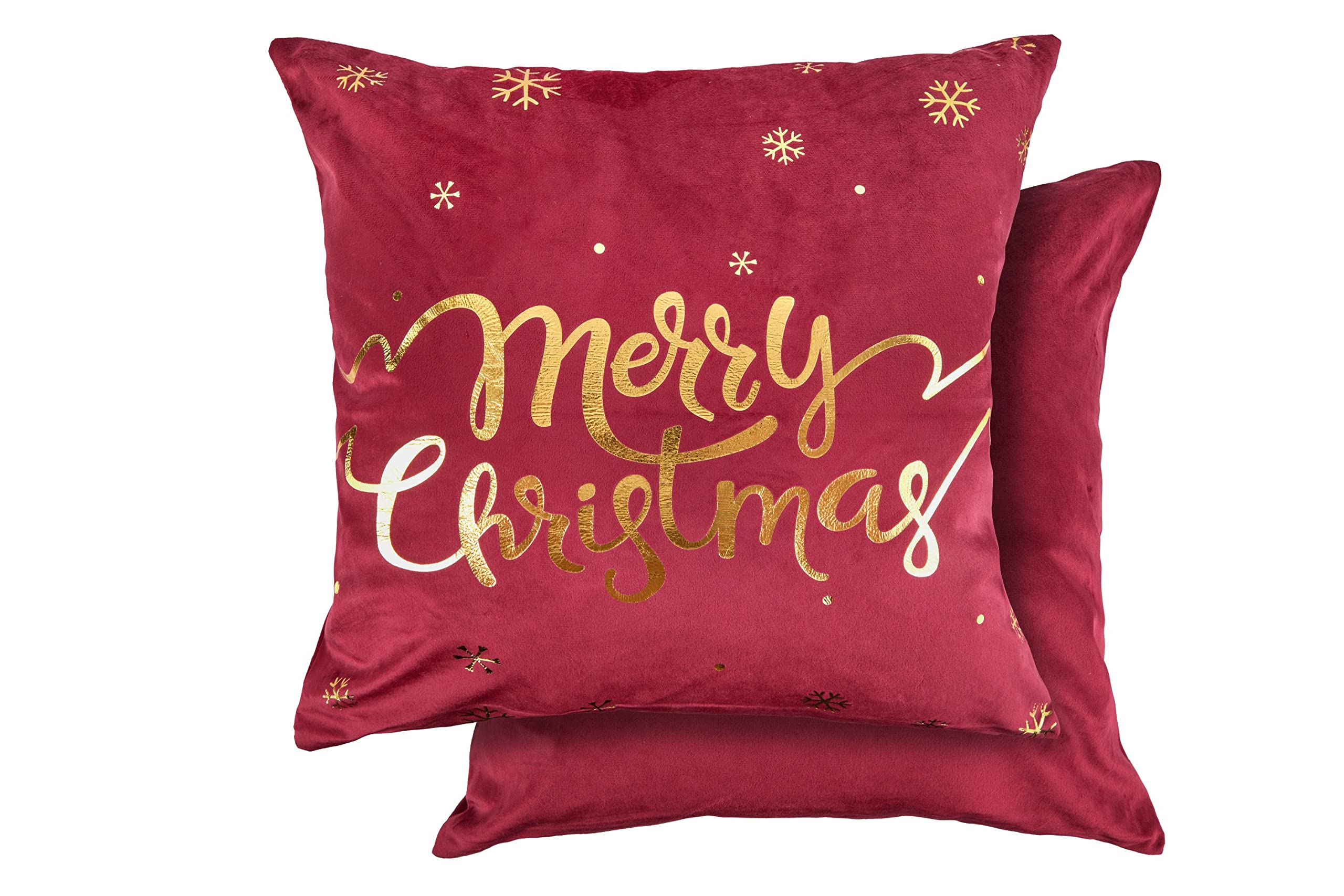 Emma Barclay Merry Christmas - Soft Plush Velvet Cushion Cover with Foil Print in Bordeaux Red - 17x17 (43x43cm)