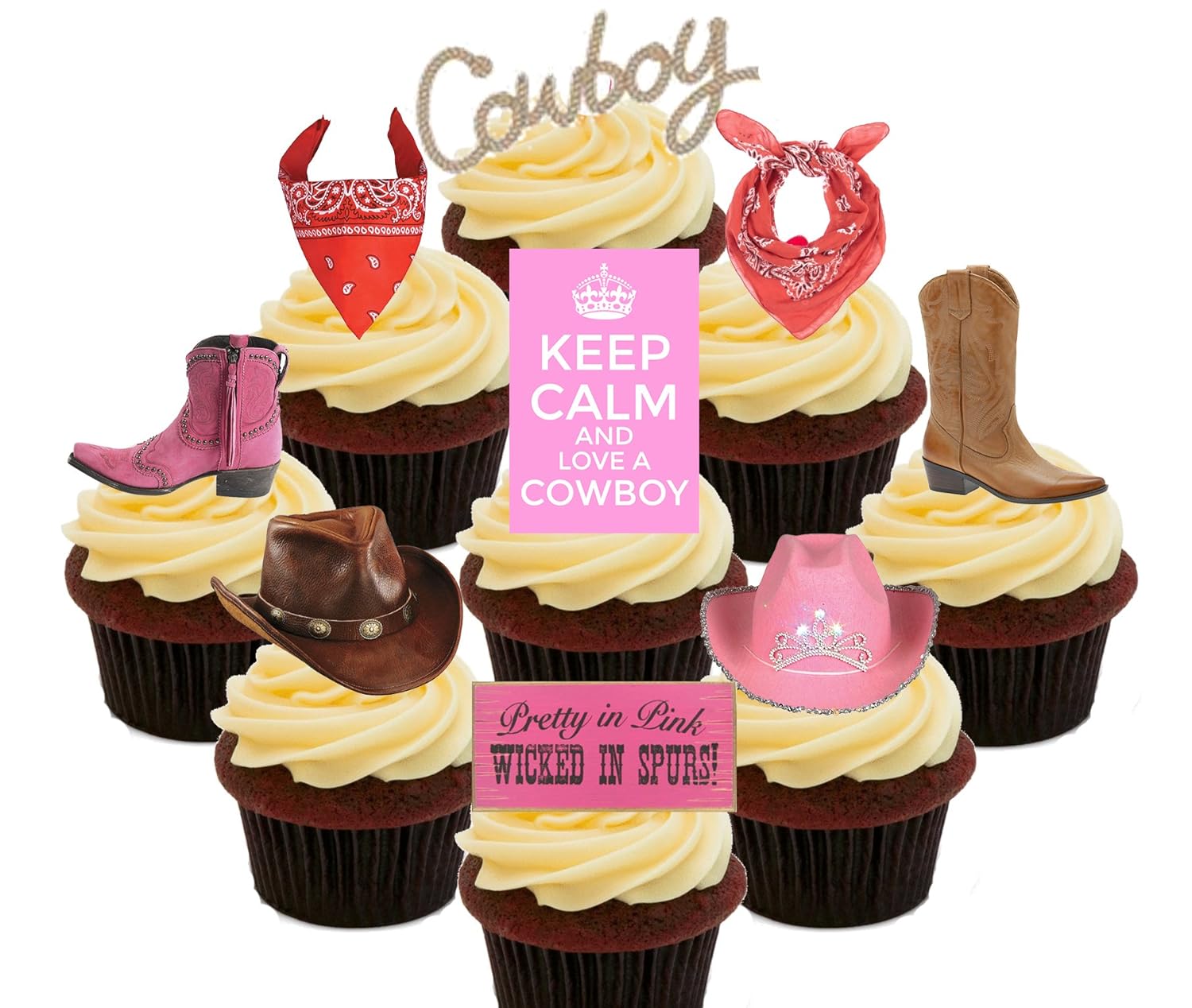 Western Cowboy Cowgirl Party Pack Edible Cupcake Toppers