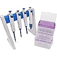 IVYX Scientific Complete 4 Micropipettes Kit: 4 Pipettors (0.5-10μl 10-100μl 100-1000μl 1000-5000μl); Pipette Stand; 3 Racks of 96 Sterile Pipette Tips