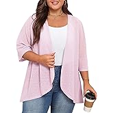 TIANZHU Women's Plus Size Cardigan Shrug 3/4 Sleeve Summer Open Front Lightweight Long Bolero Cardigan for Evening Dresses