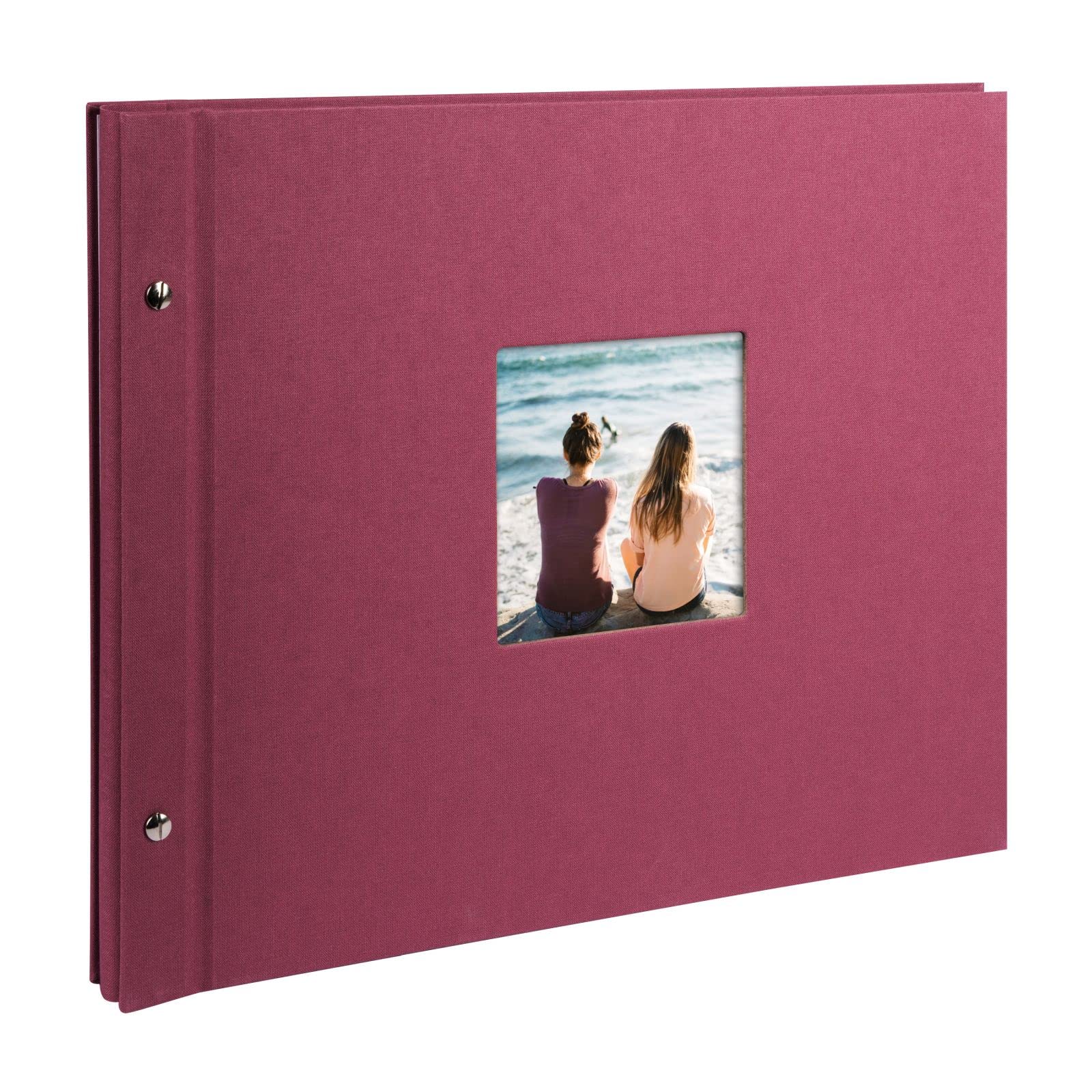 goldbuch Bella Vista 28808 Screw-In Photo Album with Window Cut-Out 39 x 31 cm 40 White Pages with Glassine Dividers Album Expandable Linen Photo Book Fuchsia