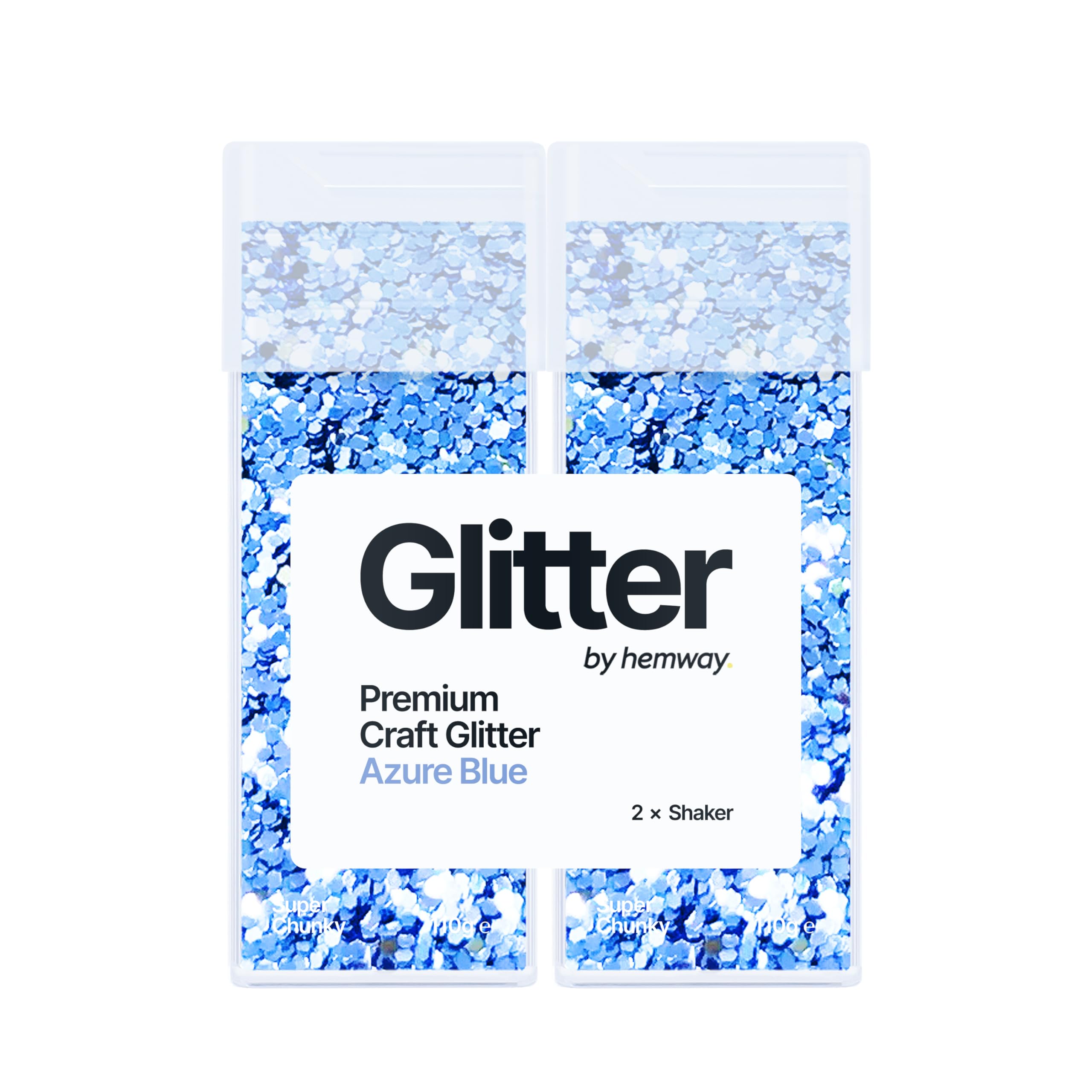 Hemway Glitter Shaker Azure Blue 110g x2 Pack Super Chunky, Craft Glitter Shakers for Resin & Epoxy Crafts, Christmas Art Supplies, Nail, Body, Face, Eye, Festival, Crafting, Slime, Sparkle