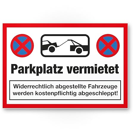Parkplatz vermietet Kunststoff Schild (rot, 30 x 20cm), Parkverbot SchildParken Verboten, Hinweisschild Privatparkplatz reser