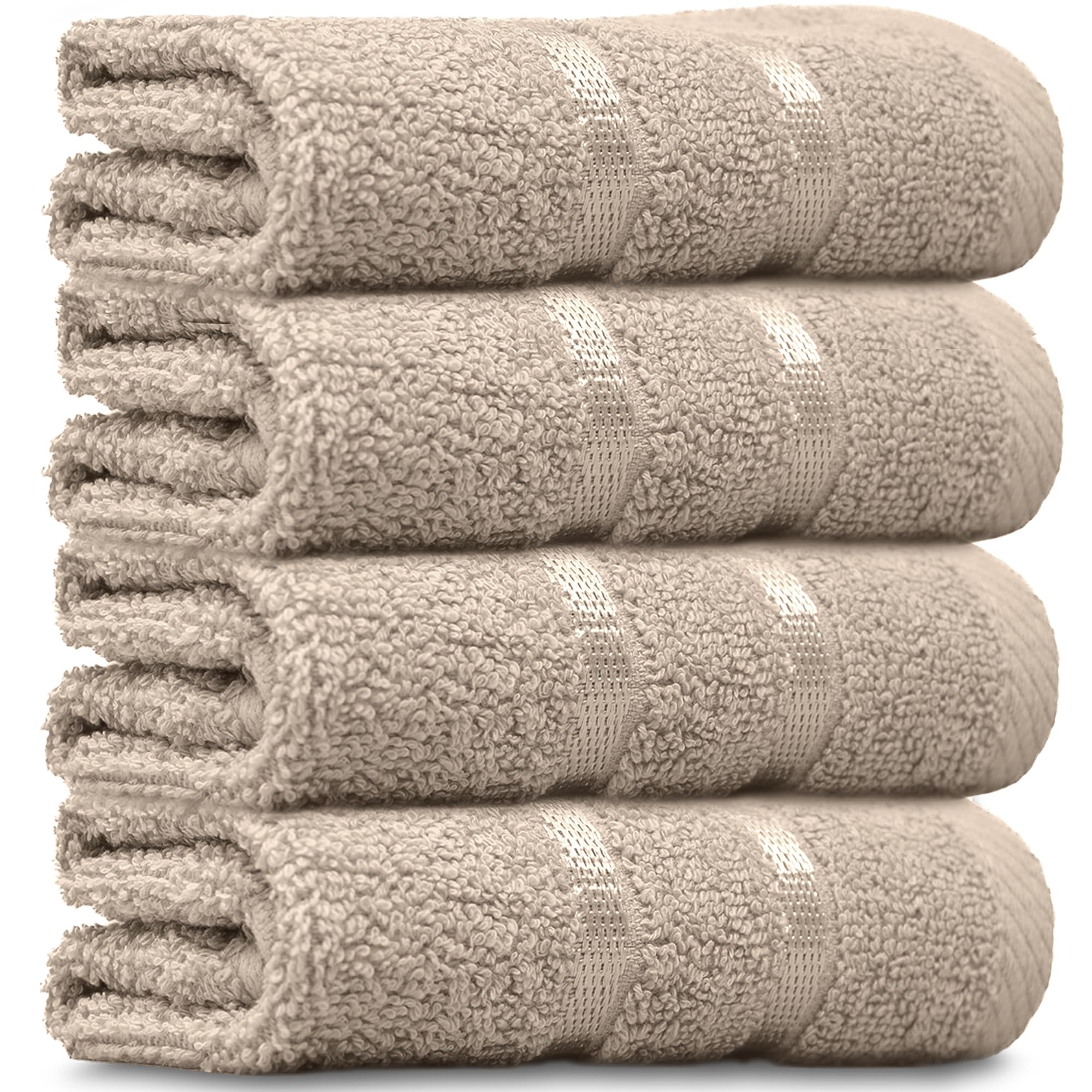 Towelogy® Luxury Egyptian Cotton Face Cloth Flannel Fingertip Towels Set 500 GSM Supersoft and Highly Absorbent Washcloths 30x30 cm (Pack 4, Natural Beige)