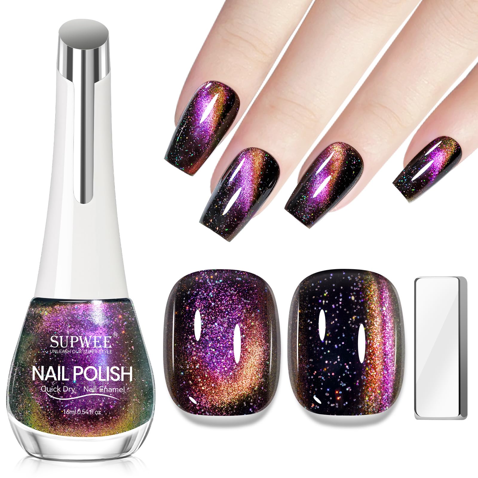 Photo 1 of SUPWEE Magnetic Nail Polish Non Gel, Cat Eye Nail Polish Quick Dry Fingernail Lacquer DIY Manicure Gift For Women Girls 16ml with Magnet Stick