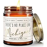 Michigan Gifts, Michigan Decor for Home - 'There's No Place Like Michigan Candle, w/Hot Apple Cider I Michigan Souvenirs I Michigan State Gifts I 9oz Jar, 50Hr Burn, USA Made