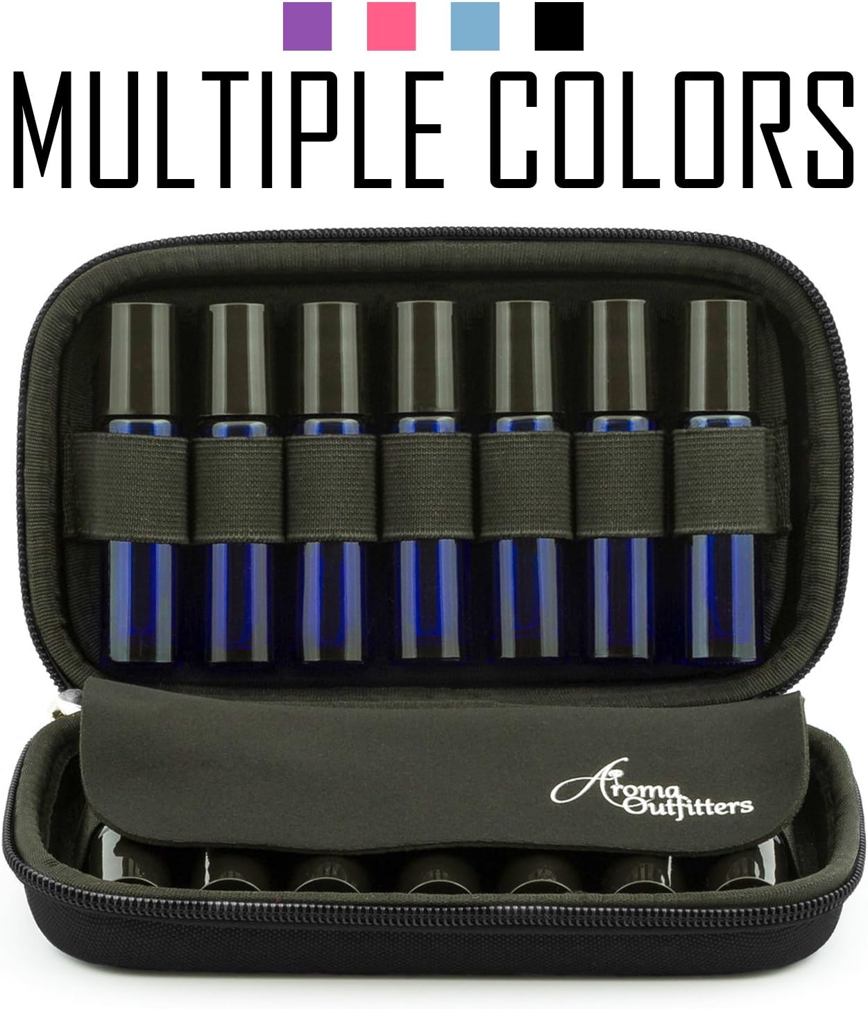 Aroma Outfitters Essential Oil Carrying Case. Premium Storage Protection & Organizer for Roller Bottles. Carry Case Protects up to 14 Roller Balls and Sample Drams - Perfect for Travel (Black)