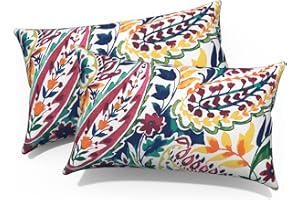 Melody Elephant Pack of 2 Outdoor Lumbar Pillow Covers, All Weather Cushion Pillow Cases 12x20 Inch, Pillowcase for Patio Couch Decoration, Vigour Paisley