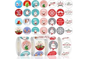 Partywind 2000 PCS Christmas Stickers, Christmas Holiday Labels Stickers for Cards/Envelopes, Christmas Ornaments Stickers with Santa Snowflake Snowman (4 Rolls)