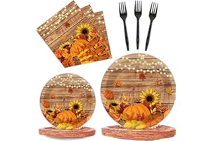 chiazllta 96 Pcs Fall Party Paper Plates and Napkins Thanksgiving Party Tableware Set Table Decorations for Fall Autumn Birthday Party Supplies 24 Guests