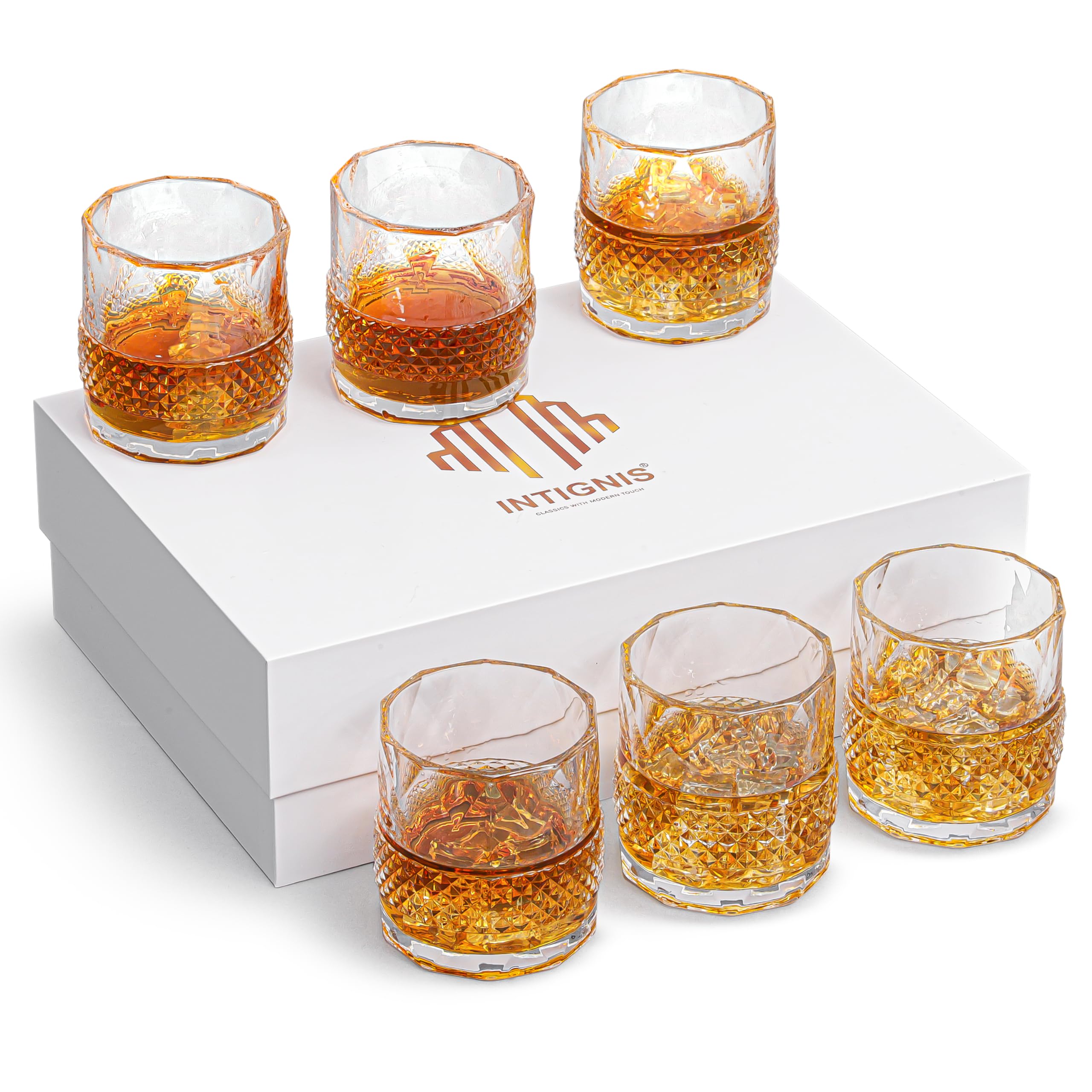 Elite Collection Crystal Tumbler Glasses 350ML - Lead-Free, Cut Transparent Design - Elegant Drinkware for Home, Restaurants & Kitchen - Perfect Drinking Gift Set of 6 in Gift Box