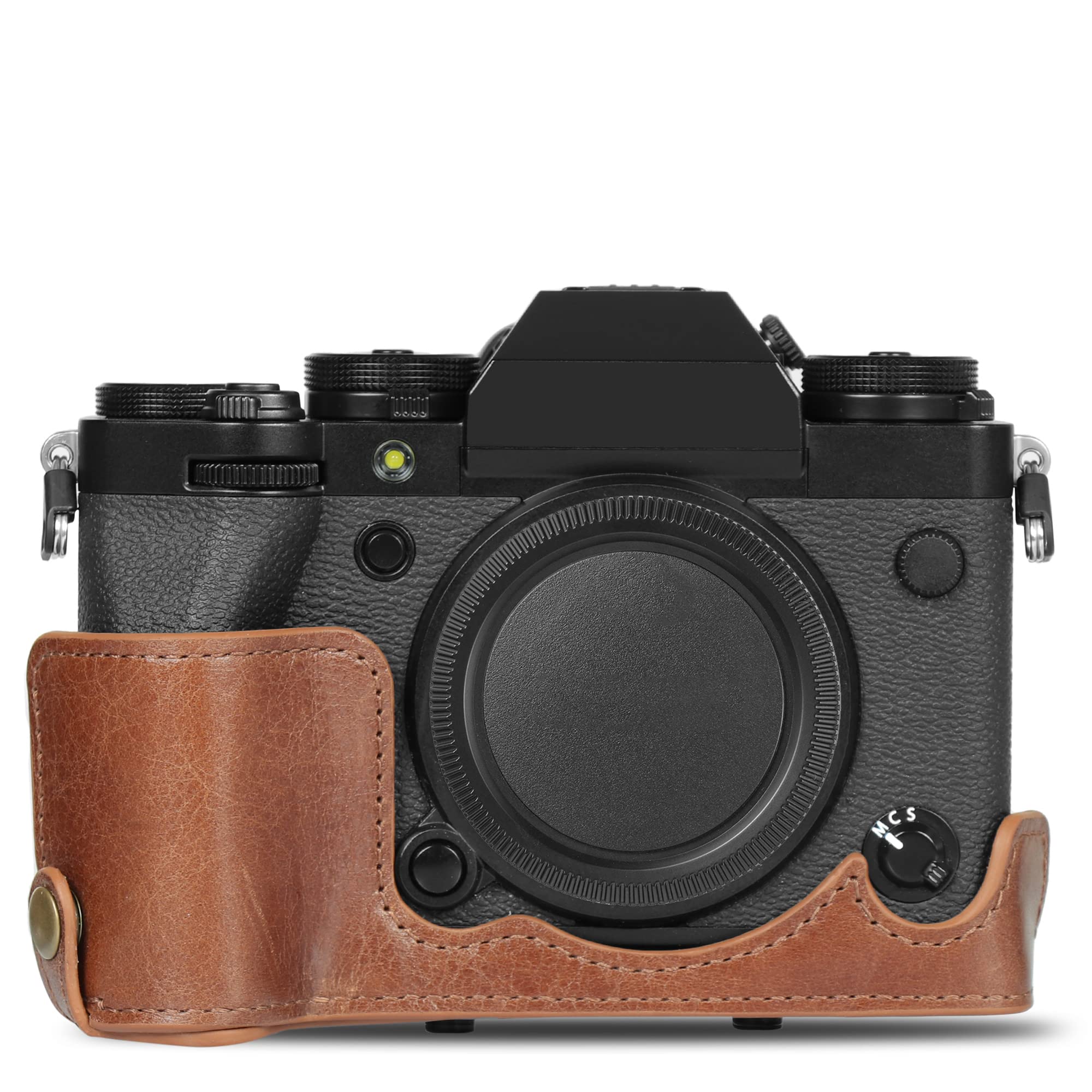MegaGear Ever Ready Genuine Leather Camera Case Compatible with Fujifilm X-T5 (16-80mm)(Brown)
