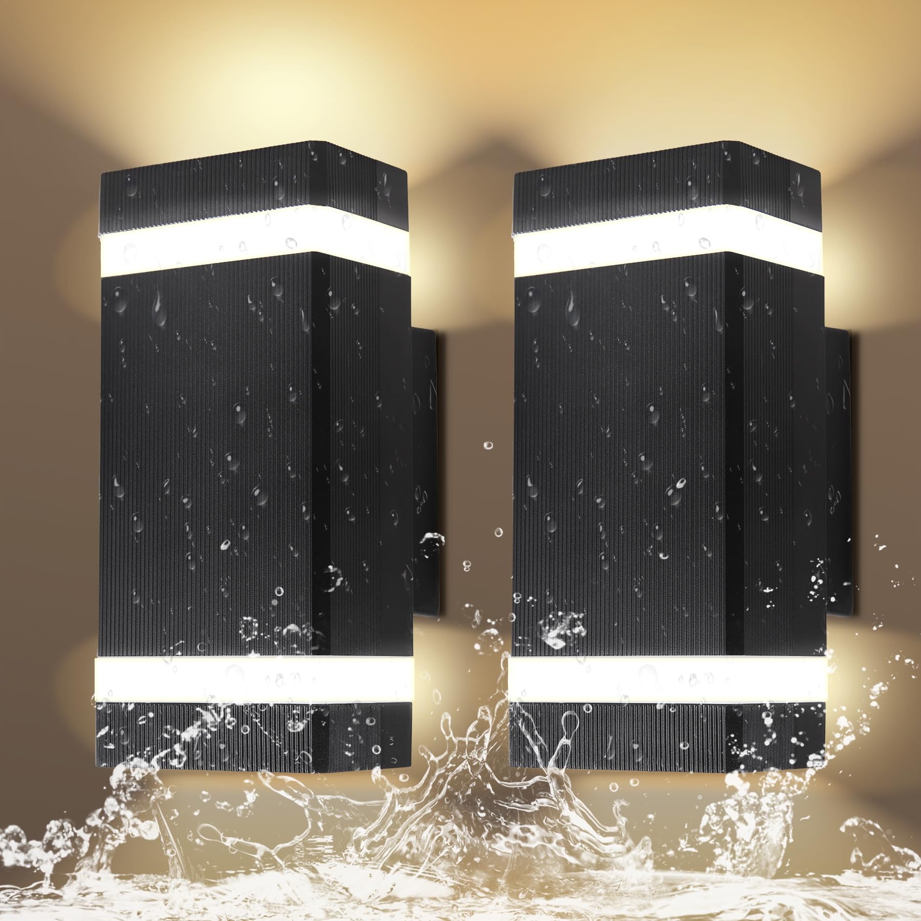 CHENBEN Outdoor Wall Lights Mains Powered, IP65 LED Outside Wall Light, Aluminum Up and Down Wall Lights, 6W Black Front Door Porch Garden Wall Light, 2 Pieces, 3000K — image 1