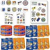 170 Pcs Dart War Party Gift Supplies Dart Gun Themed Goodie Gift Bags, Silicone Wristbands, Temporary Tattoos, Stickers and B