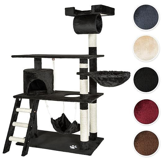 title=TecTake Tiragraffi per gatto gatti gioco albero 141 cm con amaca- disponibile in