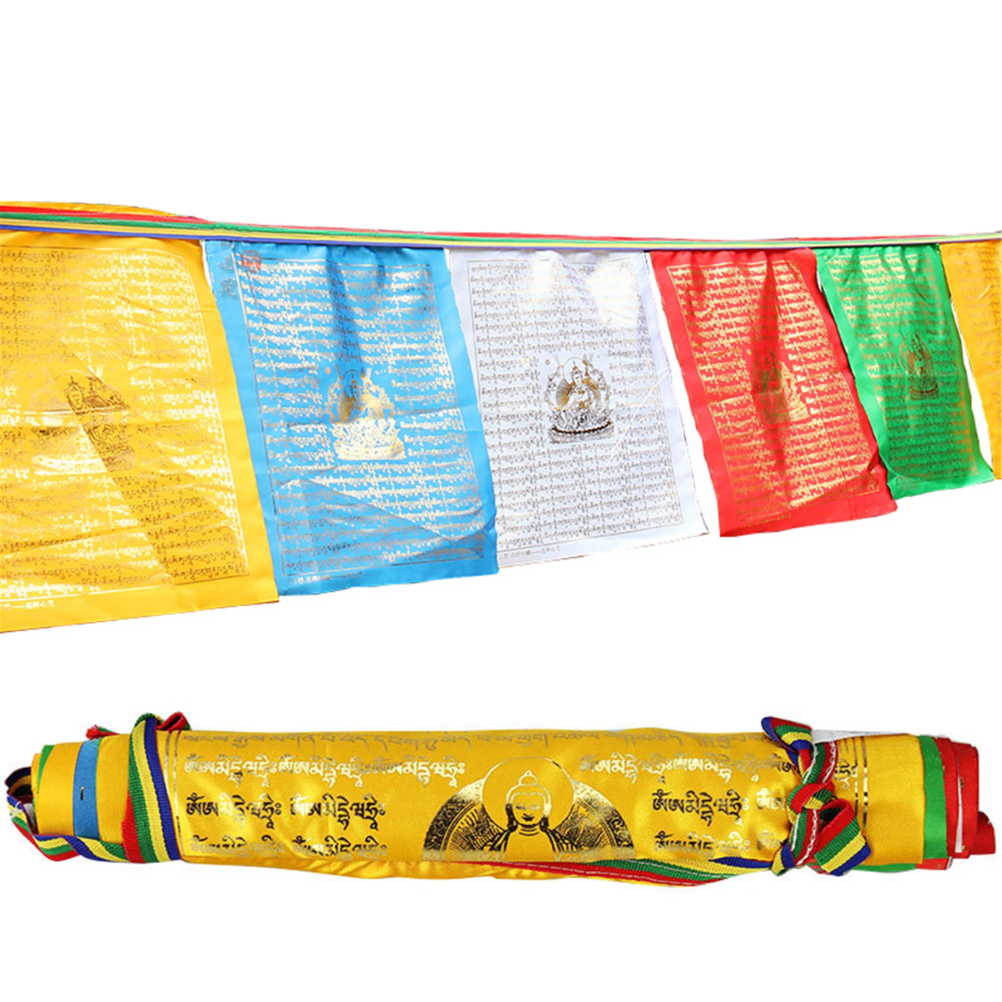 Gandhanra Tibetan Prayer Flags Bunting,Sutra of Padmapani,Compassion Buddha,Golden Typeface Stamping Lungta Flags,10Ft of 10 Flags,Tantric Buddhist Wall Hanging