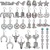 12 Pairs Western Turquoise Earrings for Women Bohemian Cowgirl Cowboy Boot Earrings Vintage Flower Lightning Cactus Dangle Earrings Country Earrings Set Turquoise Western Jewelry Gifts